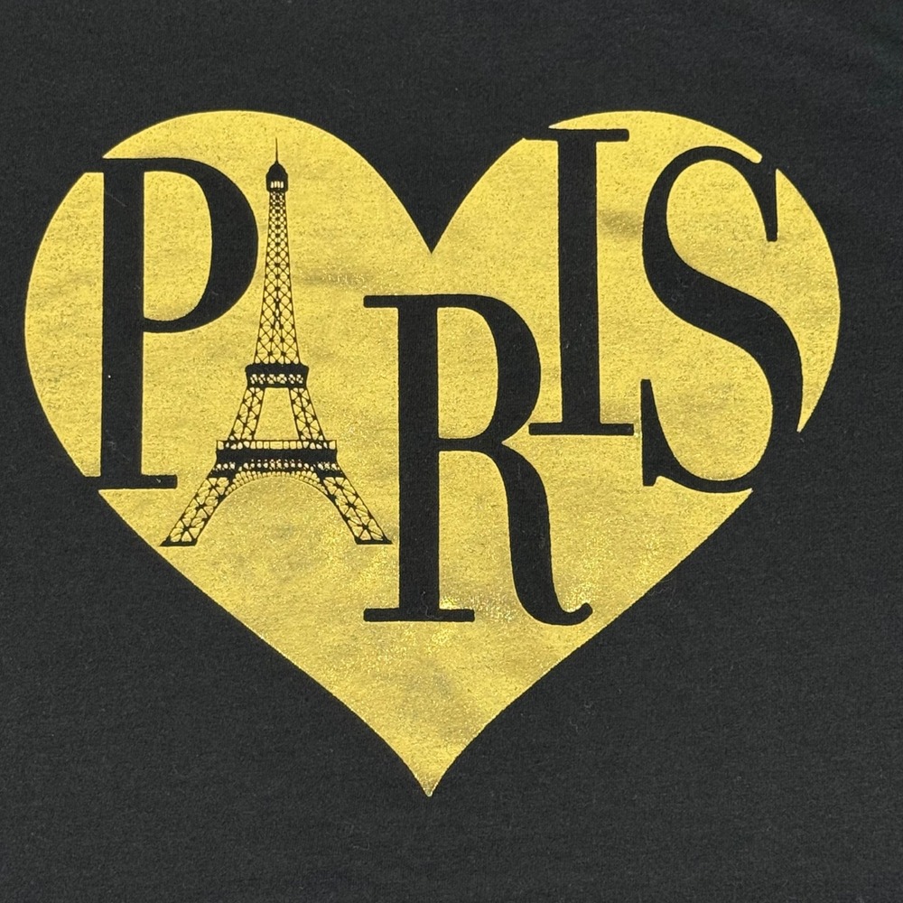Free Kisses 2X‎ Paris Eiffel Tower Heart Graphic SS T Shirt Metallic Gold Travel